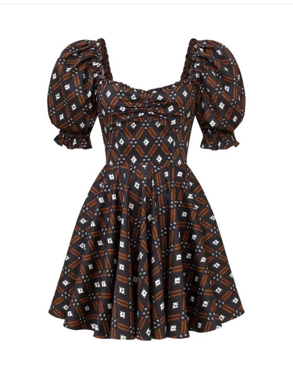 Autumn Adeigbo Camille Mini Dress Diamond Print Puff Sleeve NWT 10 Made in USA